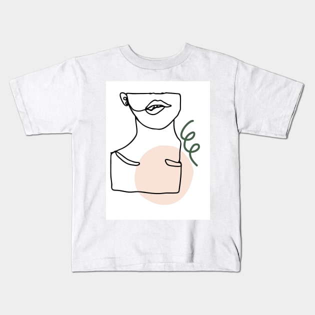 Minimal Line Drawing Woman's Lips Kids T-Shirt by Art Designs